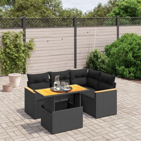 vidaXL Set Divani da Giardino 5 pz con Cuscini in Polyrattan Nero (1/3)