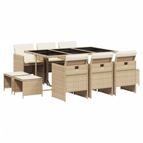 vidaXL Set da Pranzo da Giardino 11 pz con Cuscini Beige in Polyrattan