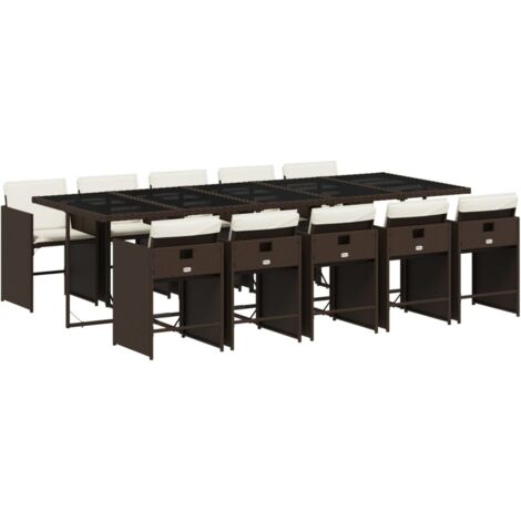 vidaXL Set da Pranzo da Giardino 11 pz con Cuscini Polyrattan Marrone
