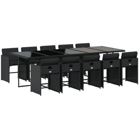 vidaXL Set da Pranzo da Giardino 11 pz con Cuscini in Polyrattan Nero