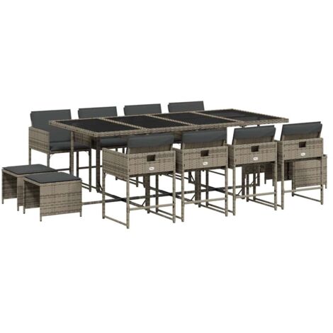 vidaXL Set da Pranzo da Giardino 13pz con Cuscini Grigio in Polyrattan