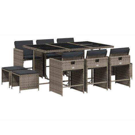 vidaXL Set da Pranzo da Giardino 11pz con Cuscini in Polyrattan Grigio