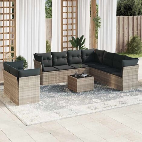 vidaXL Set Divano Giardino 10 pz con Cuscini Grigio Chiaro Polyrattan (1/3)