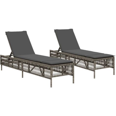 vidaXL Lettini Prendisole 2 pz con Cuscini Grigio in Polyrattan (1/5)