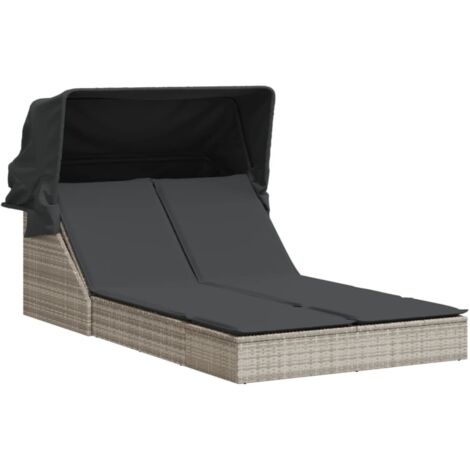 vidaXL Lettino Doppio Baldacchino e Cuscini Grigio Chiaro Polyrattan (1/5)