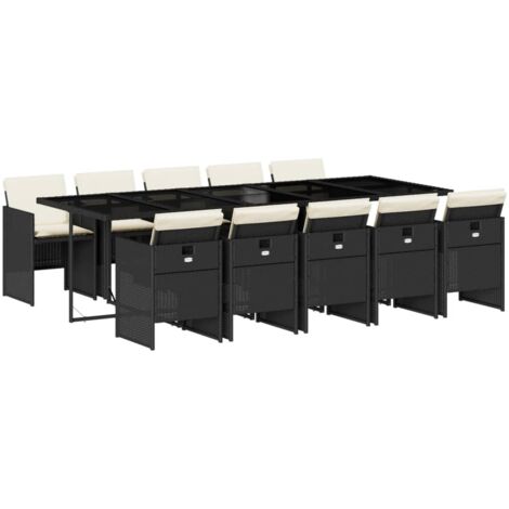 vidaXL Set da Pranzo da Giardino 11 pz con Cuscini in Polyrattan Nero (1/5)