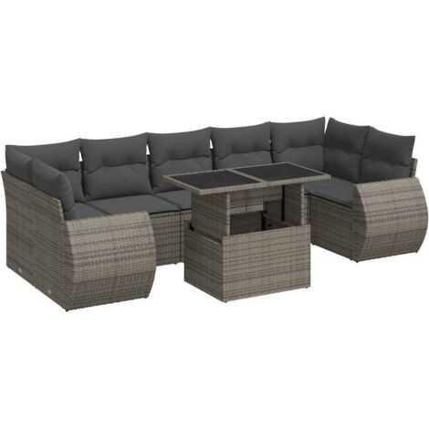 vidaXL Set Divano da Giardino 8 pz con Cuscini Grigio in Polyrattan (1/5)