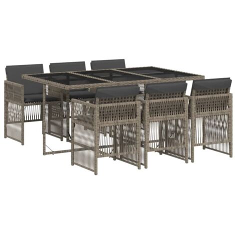 vidaXL Set da Pranzo da Giardino 7 pz con Cuscini in Polyrattan Grigio