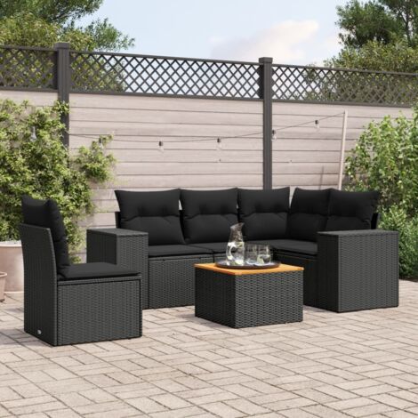 vidaXL Set Divano da Giardino 6 pz con Cuscini Nero in Polyrattan (1/3)