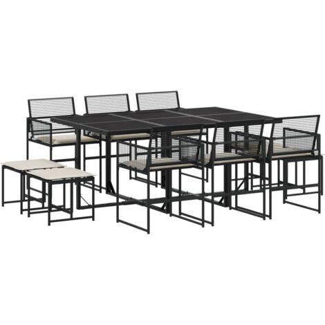 vidaXL Set da Pranzo da Giardino 11 pz con Cuscini in Polyrattan Nero (1/5)