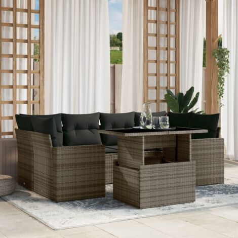 vidaXL Set Divani da Giardino 7 pz con Cuscini Grigio in Polyrattan (1/5)