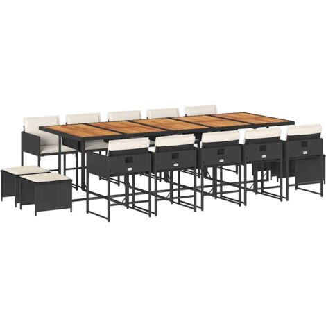 vidaXL Set da Pranzo da Giardino 15 pz con Cuscini Nero in Polyrattan