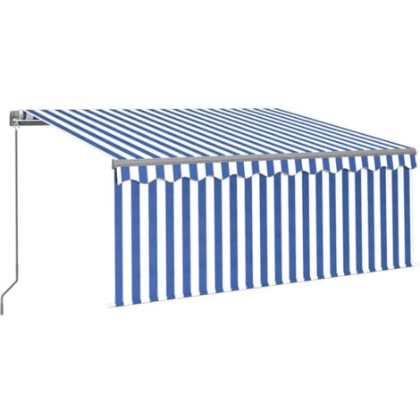 vidaXL Tenda Sole Retrattile Manuale con LED 3,5x2,5 m Blu e Bianco