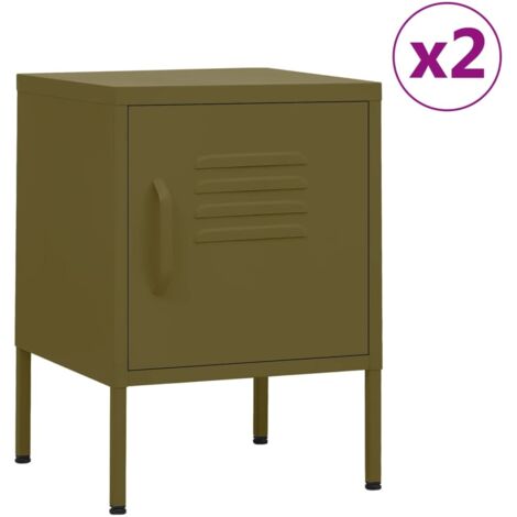 vidaXL Comodini 2 pz Verde Oliva 35x35x51 cm in Acciaio