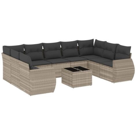 vidaXL Set Divano Giardino 10 pz con Cuscini Grigio Chiaro Polyrattan (1/5)