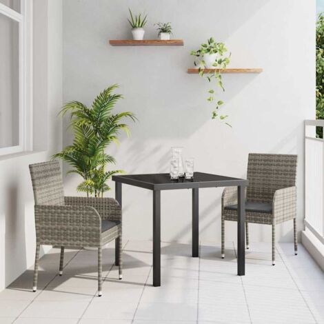 vidaXL Set da Pranzo per Giardino con cuscino 3 pcs Grigio Poly Rattan (1/5)
