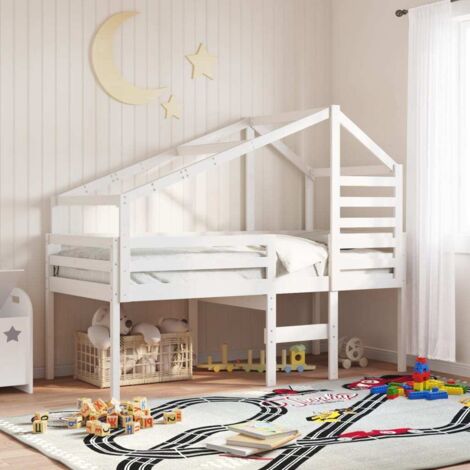vidaXL Letto a Soppalco con Tetto Bianco 75x190 cm in Legno di Pino (1/5)