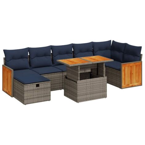 vidaXL Set Divani Giardino 8 pz con Cuscini Grigio Polyrattan Acacia (1/5)