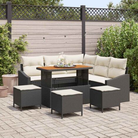 vidaXL Set Divano da Giardino con cuscino 9 pcs Nero e Crema (1/5)