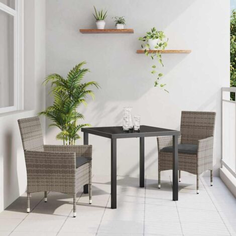 vidaXL Set da Pranzo per Giardino con cuscino 3 pcs Grigio Poly Rattan (1/5)