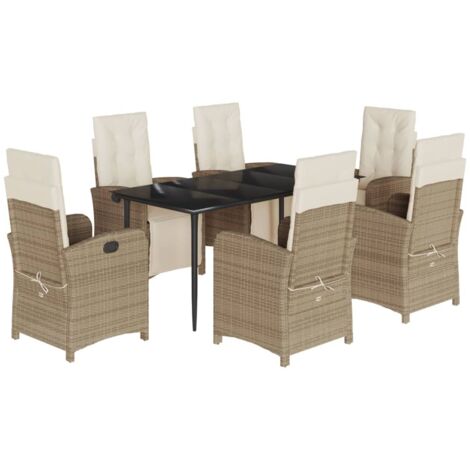 vidaXL Set da Pranzo da Giardino 7 pz con Cuscini Beige in Polyrattan (1/5)