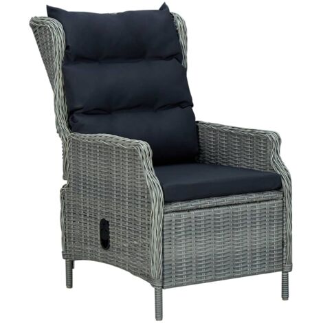 Sedia Giardino Reclinabile Cuscini in Polyrattan Grigio Chiaro vidaXL (1/5)