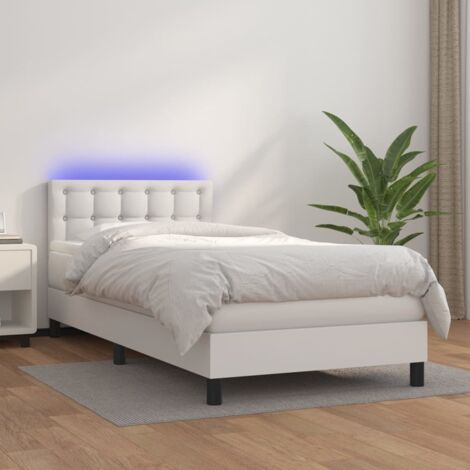vidaXL Giroletto Molle con Materasso e LED Bianco 100x200cm Similpelle