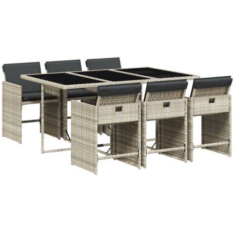 vidaXL Set da Pranzo da Giardino 7 pz Cuscini Polyrattan Grigio Chiaro