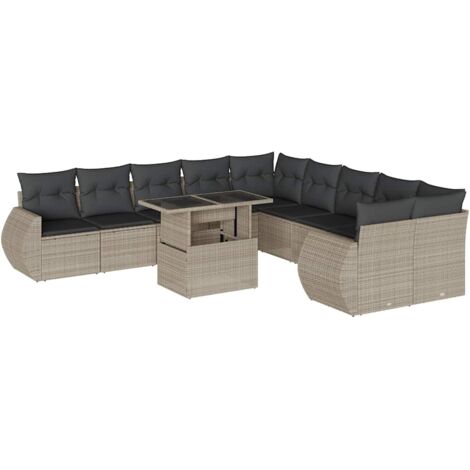 vidaXL Set Divani da Giardino 11 pz con Cuscini in Polyrattan Grigio (1/5)