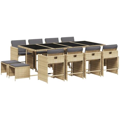 vidaXL Set Pranzo da Giardino 13 pz con Cuscini Beige Misto Polyrattan (1/5)
