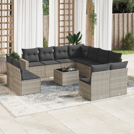 vidaXL Set Divano Giardino 12 pz con Cuscini Grigio Chiaro Polyrattan (1/3)