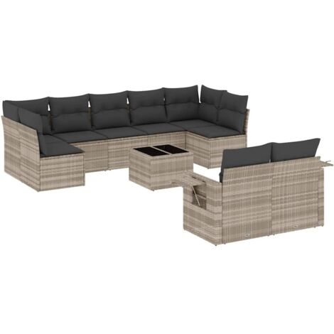 vidaXL Set Divano Giardino 10 pz con Cuscini Grigio Chiaro Polyrattan (1/5)