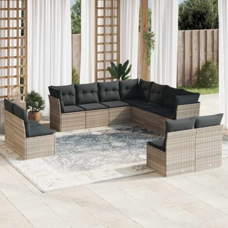 vidaXL Set Divani da Giardino 11 pz con Cuscini in Polyrattan Grigio (1/3)