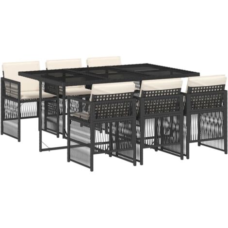 vidaXL Set da Pranzo da Giardino 7 pz Nero con Cuscini in Polyrattan