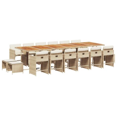 vidaXL Set da Pranzo da Giardino 17 pz con Cuscini Beige in Polyrattan
