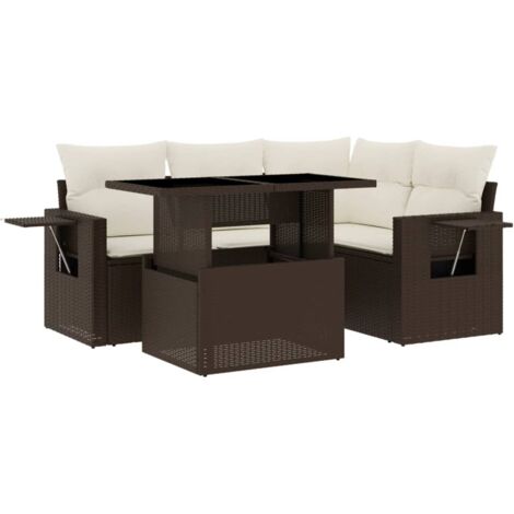 vidaXL Set Divano da Giardino 5 pz con Cuscini Marrone in Polyrattan (1/5)