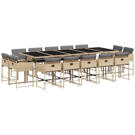 vidaXL Set Pranzo da Giardino 15 pz con Cuscini Beige Misto Polyrattan