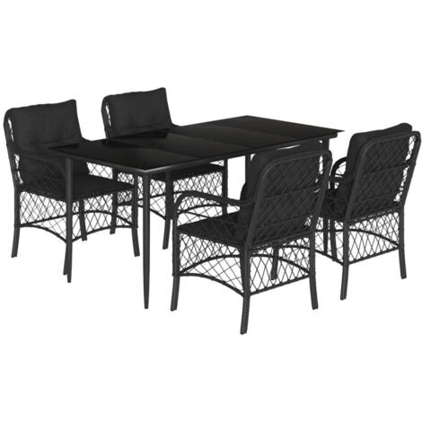 vidaXL Set da Pranzo da Giardino 5 pz Nero con Cuscini in Polyrattan (1/5)