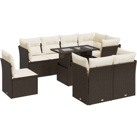 vidaXL Set Divani da Giardino 9pz con Cuscini Marrone in Polyrattan (1/5)
