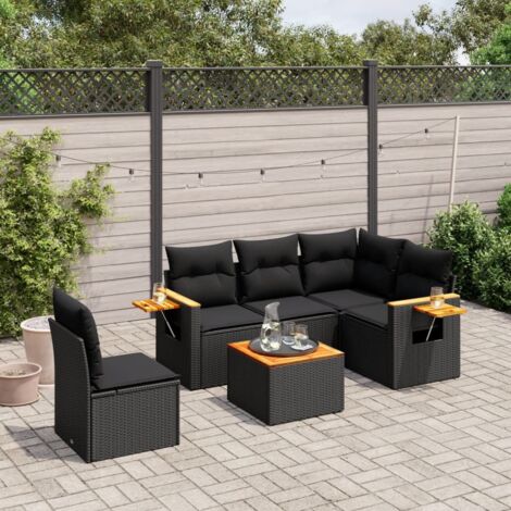 vidaXL Set Divano da Giardino 6 pz con Cuscini Nero in Polyrattan (1/3)