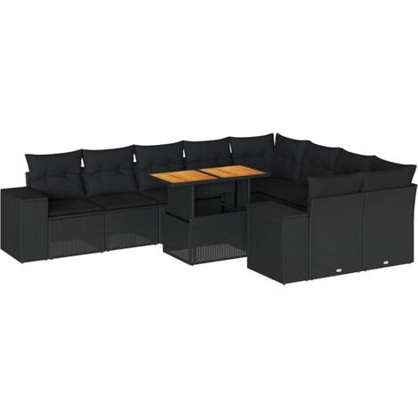 vidaXL Set Divani Giardino 10pz con Cuscini Nero in Polyrattan Acacia (1/5)