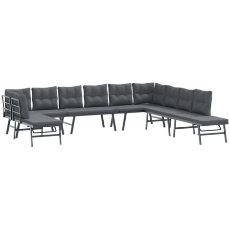 vidaXL Set Panche Giardino Cuscini 7pz Nere Acciaio Verniciato Polvere (1/5)