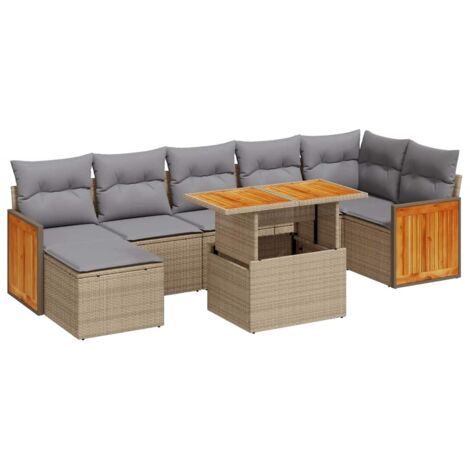 vidaXL Set Divano da Giardino 8 pz con Cuscini Beige Polyrattan Acacia (1/5)