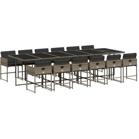 vidaXL Set da Pranzo da Giardino 13pz con Cuscini Grigio in Polyrattan