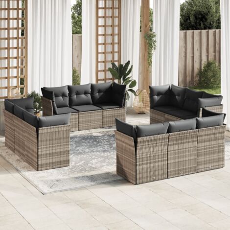 vidaXL Set Divano Giardino 12 pz con Cuscini Grigio Chiaro Polyrattan (1/3)