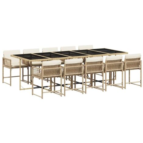 vidaXL Set da Pranzo da Giardino 11 pz con Cuscini Beige in Polyrattan