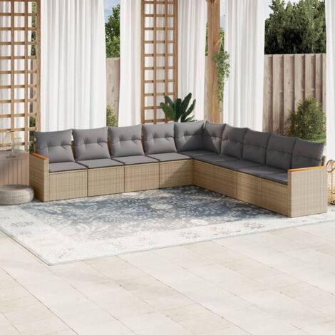 vidaXL Set Divano da Giardino 9 pz con Cuscini Beige in Polyrattan (1/3)