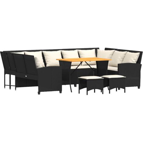 vidaXL Set Divani da Giardino 4 pz con Cuscini Nero in Polyrattan