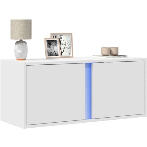 vidaXL Mobile TV a Parete con Luci LED Bianco 80x31x35 cm