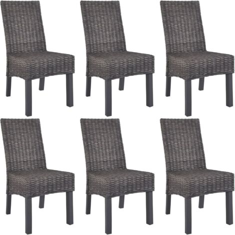 Sedie da Pranzo 6 pz Marroni in Rattan Kubu e Legno di Mango vidaXL